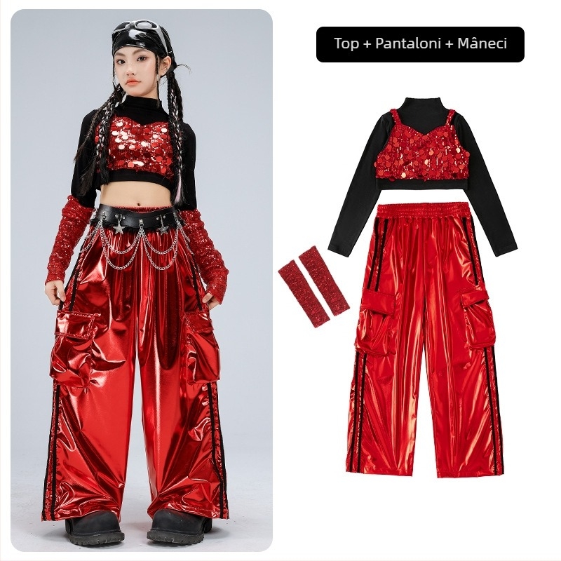 Costum de performanță pentru fete, pentru copii, tricou cu mânecă lungă în stil catwalk (material poliester; conținut poliester 50%; potrivit pentru 8+ ani; iarna 2025; etichetă de gât)