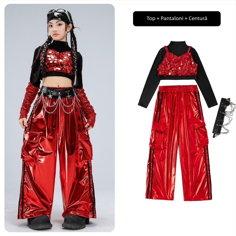 Costum de performanță pentru fete, pentru copii, tricou cu mânecă lungă în stil catwalk (material poliester; conținut poliester 50%; potrivit pentru 8+ ani; iarna 2025; etichetă de gât)