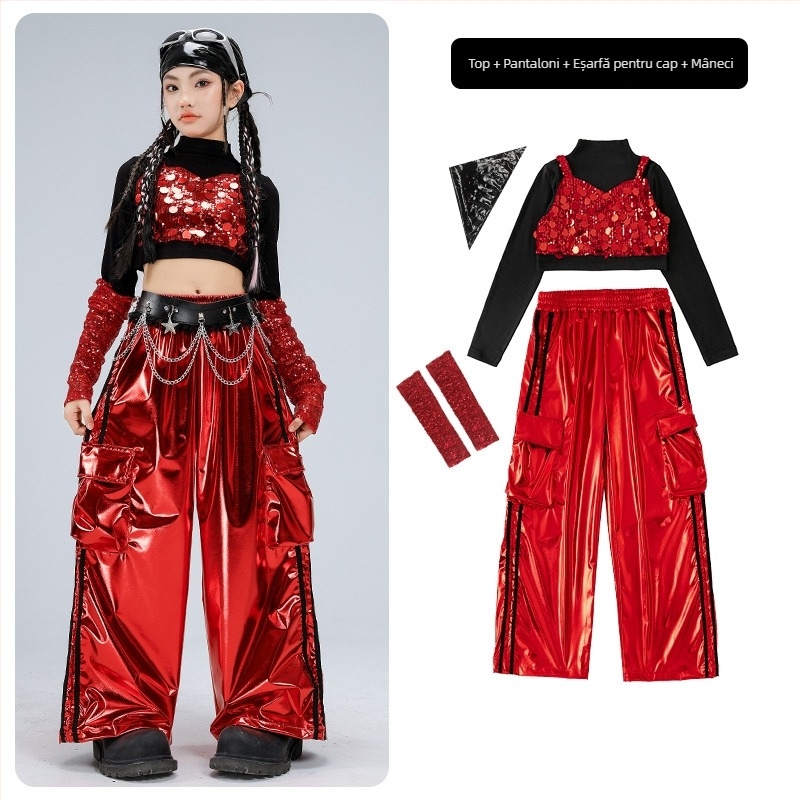 Costum de performanță pentru fete, pentru copii, tricou cu mânecă lungă în stil catwalk (material poliester; conținut poliester 50%; potrivit pentru 8+ ani; iarna 2025; etichetă de gât)