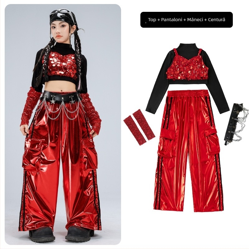 Costum de performanță pentru fete, pentru copii, tricou cu mânecă lungă în stil catwalk (material poliester; conținut poliester 50%; potrivit pentru 8+ ani; iarna 2025; etichetă de gât)