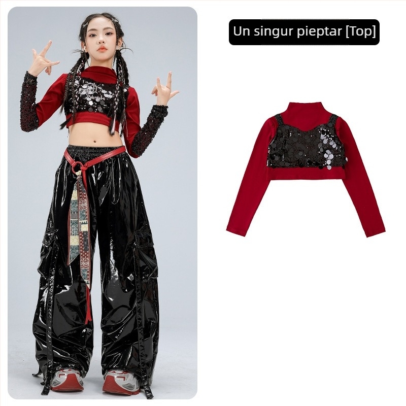 Costum de performanță pentru fete, pentru copii, tricou cu mânecă lungă în stil catwalk (material poliester; conținut poliester 50%; potrivit pentru 8+ ani; iarna 2025; etichetă de gât)