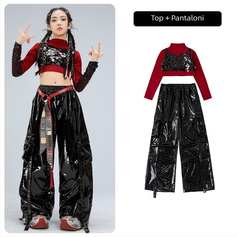 Costum de performanță pentru fete, pentru copii, tricou cu mânecă lungă în stil catwalk (material poliester; conținut poliester 50%; potrivit pentru 8+ ani; iarna 2025; etichetă de gât)