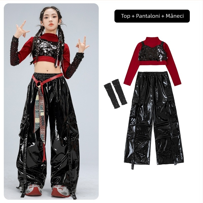 Costum de performanță pentru fete, pentru copii, tricou cu mânecă lungă în stil catwalk (material poliester; conținut poliester 50%; potrivit pentru 8+ ani; iarna 2025; etichetă de gât)