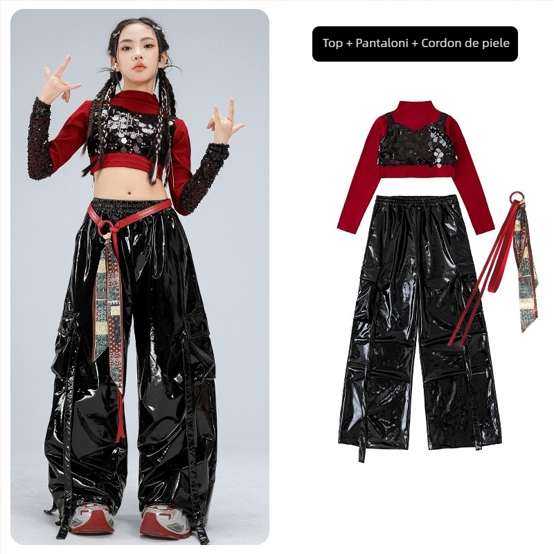 Costum de performanță pentru fete, pentru copii, tricou cu mânecă lungă în stil catwalk (material poliester; conținut poliester 50%; potrivit pentru 8+ ani; iarna 2025; etichetă de gât)