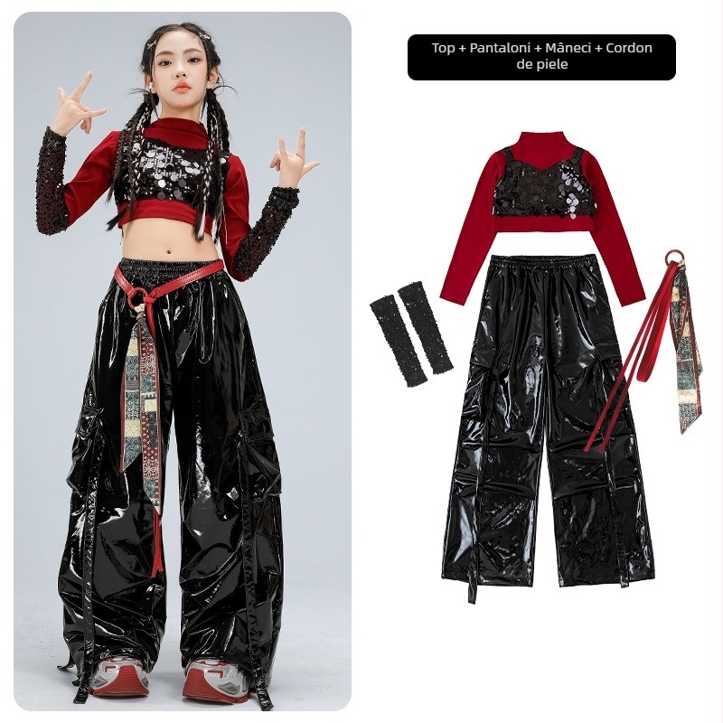 Costum de performanță pentru fete, pentru copii, tricou cu mânecă lungă în stil catwalk (material poliester; conținut poliester 50%; potrivit pentru 8+ ani; iarna 2025; etichetă de gât)