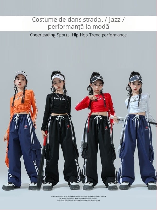 Costum de dans Jazz pentru copii – ținută de scenă pentru fete, fibră de acetat, tratament moale, stil hip-hop, Toamnă 2024