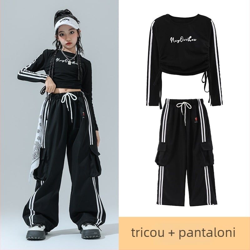 Costum de dans Jazz pentru copii – ținută de scenă pentru fete, fibră de acetat, tratament moale, stil hip-hop, Toamnă 2024