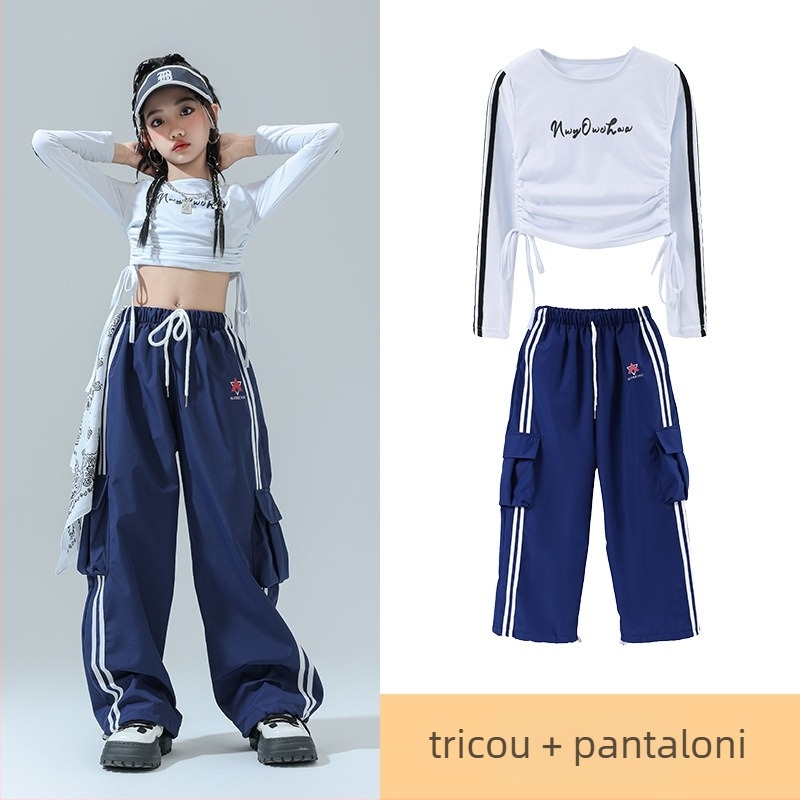 Costum de dans Jazz pentru copii – ținută de scenă pentru fete, fibră de acetat, tratament moale, stil hip-hop, Toamnă 2024