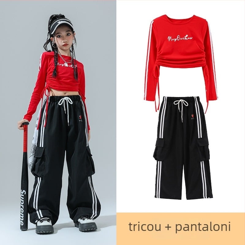 Costum de dans Jazz pentru copii – ținută de scenă pentru fete, fibră de acetat, tratament moale, stil hip-hop, Toamnă 2024