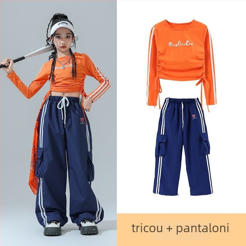 Costum de dans Jazz pentru copii – ținută de scenă pentru fete, fibră de acetat, tratament moale, stil hip-hop, Toamnă 2024