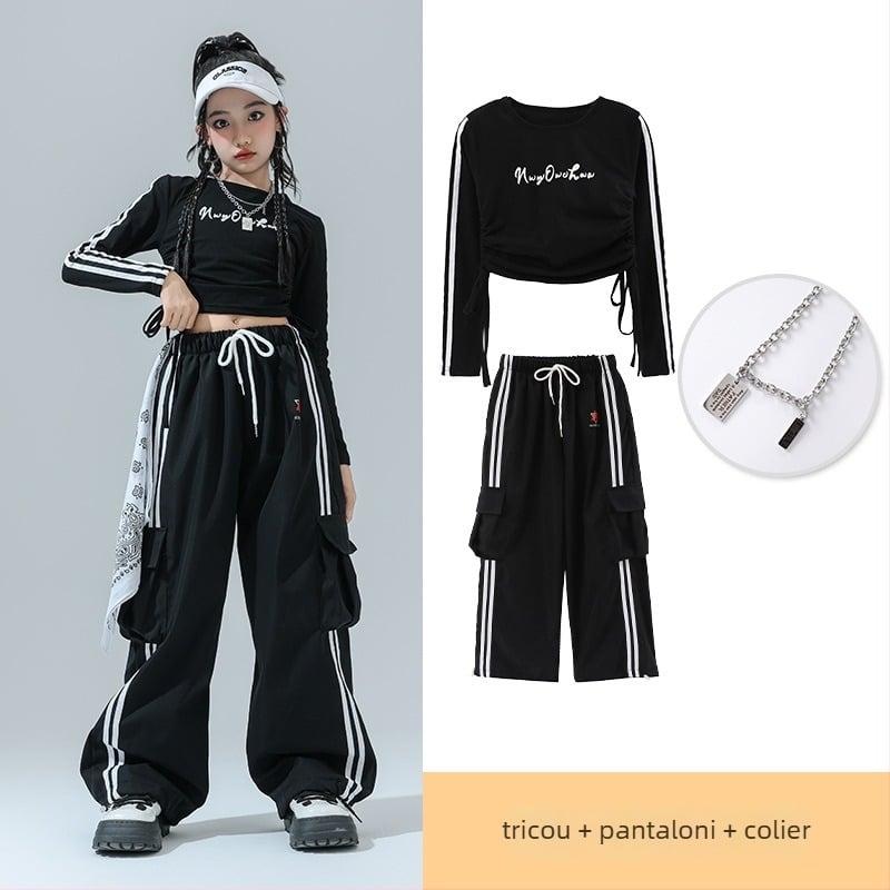 Costum de dans Jazz pentru copii – ținută de scenă pentru fete, fibră de acetat, tratament moale, stil hip-hop, Toamnă 2024