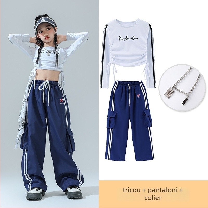 Costum de dans Jazz pentru copii – ținută de scenă pentru fete, fibră de acetat, tratament moale, stil hip-hop, Toamnă 2024