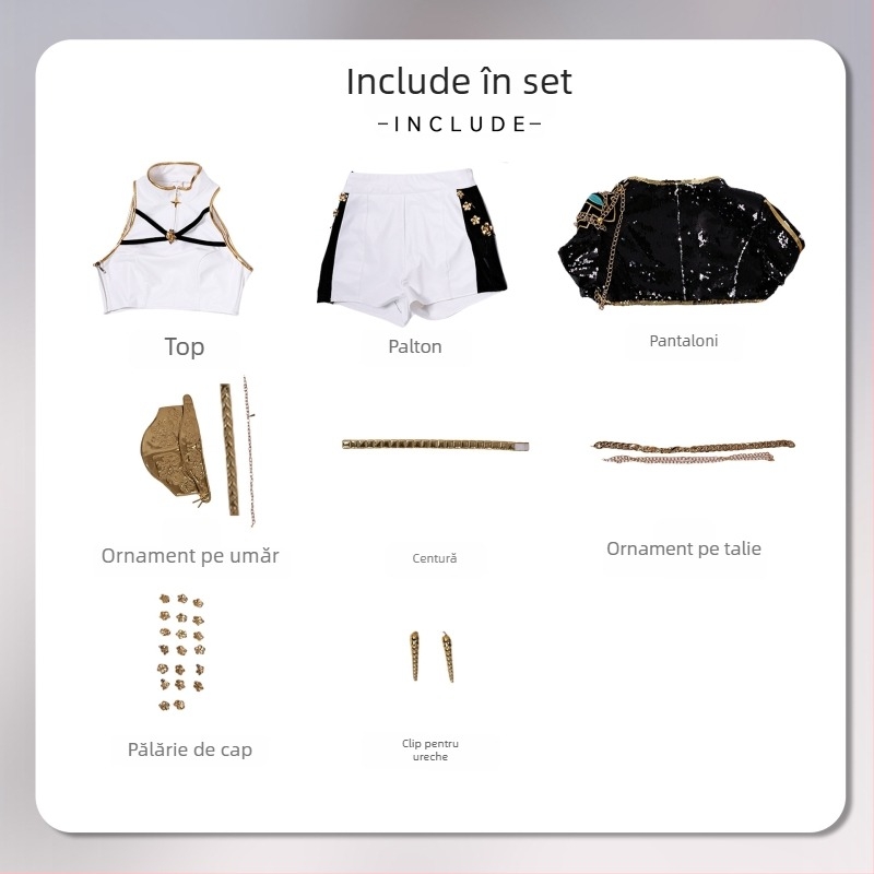 Costum Cosplay – grup vrăjitoare vânătore de demoni, inspirat de o trupă K-Pop; poliester, 95%+ conținut material; Primăvara 2025; Cod produs 123669; potrivit pentru păpuși și roluri în anime