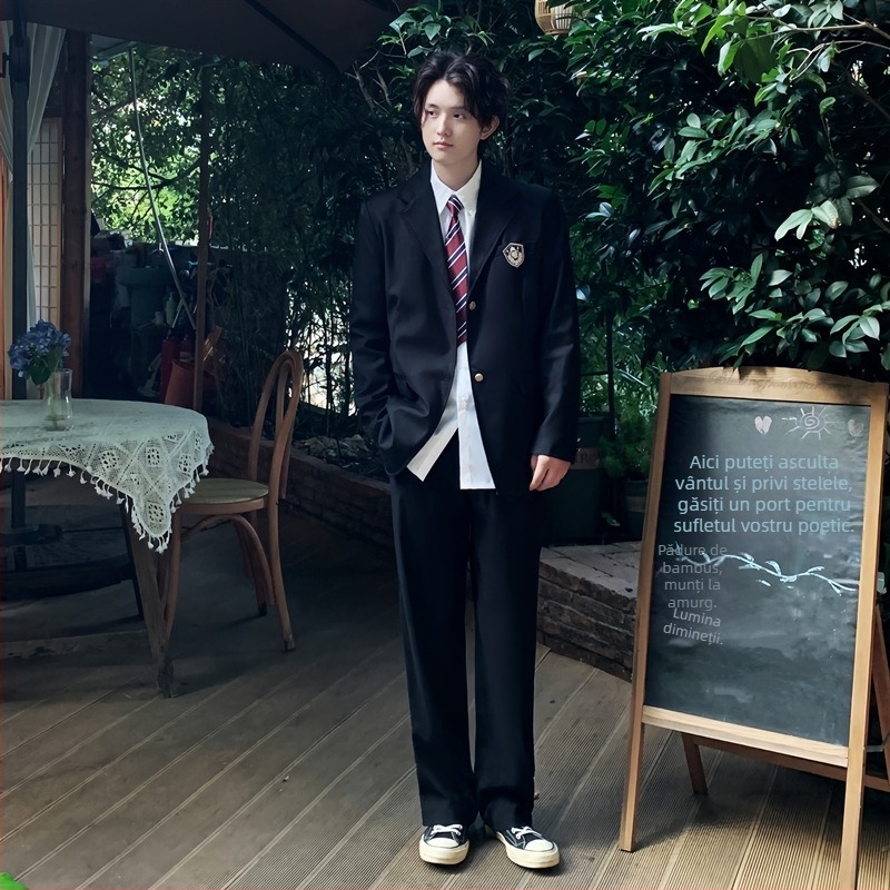 Costum de uniformă școlară în stil colegiu de toamnă pentru gimnaziu și liceu, unisex, sacou britanic pentru zile sportive și spectacole corale, poliester 80–90% și spandex 80–90%, lansat în primăvara 2024