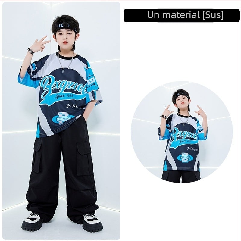 Costum de dans Jazz pentru fete pentru reprezentații de stradă/hip-hop – Vara 2024, 100% poliester, îmbrăcăminte de scenă pentru copii, Clasa de siguranță B, potrivit pentru copii 8+ ani