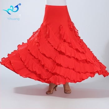 Fustă de dans de sală pentru antrenament, croială cu leagăn mare, Material Milk Silk, Poliester cu Spandex (<30%), Dansuri standard naționale, Femeie, Vara 2024