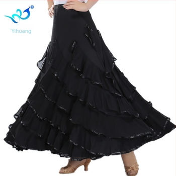 Fustă de dans de sală pentru antrenament, croială cu leagăn mare, Material Milk Silk, Poliester cu Spandex (<30%), Dansuri standard naționale, Femeie, Vara 2024