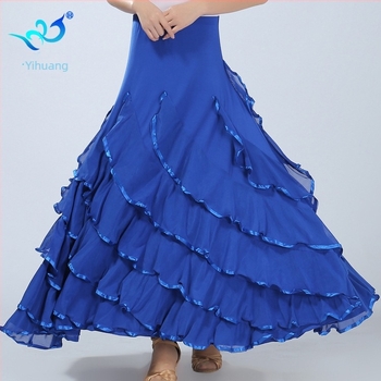 Fustă de dans de sală pentru antrenament, croială cu leagăn mare, Material Milk Silk, Poliester cu Spandex (<30%), Dansuri standard naționale, Femeie, Vara 2024