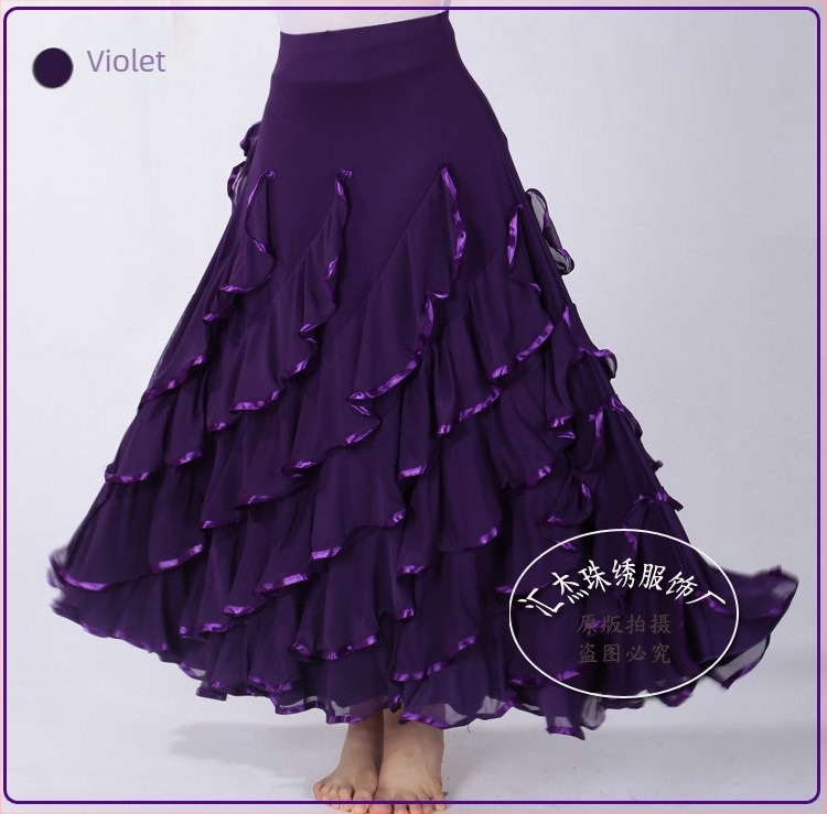 Fustă de dans de sală pentru antrenament, croială cu leagăn mare, Material Milk Silk, Poliester cu Spandex (<30%), Dansuri standard naționale, Femeie, Vara 2024