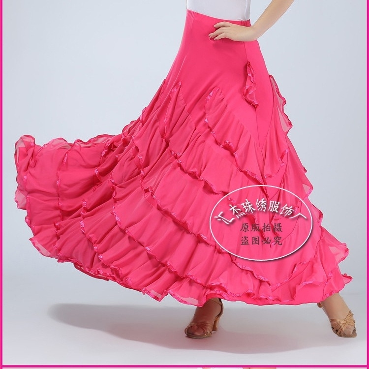 Fustă de dans de sală pentru antrenament, croială cu leagăn mare, Material Milk Silk, Poliester cu Spandex (<30%), Dansuri standard naționale, Femeie, Vara 2024