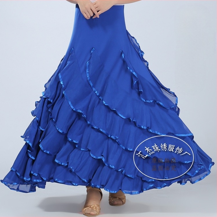 Fustă de dans de sală pentru antrenament, croială cu leagăn mare, Material Milk Silk, Poliester cu Spandex (<30%), Dansuri standard naționale, Femeie, Vara 2024