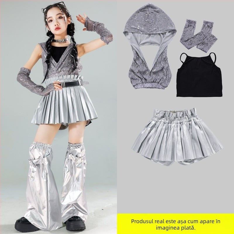 Costum de dans pentru fete cu paiete – Jazz Hip-Hop, pentru spectacole, vara 2024, pentru copii de peste 8 ani