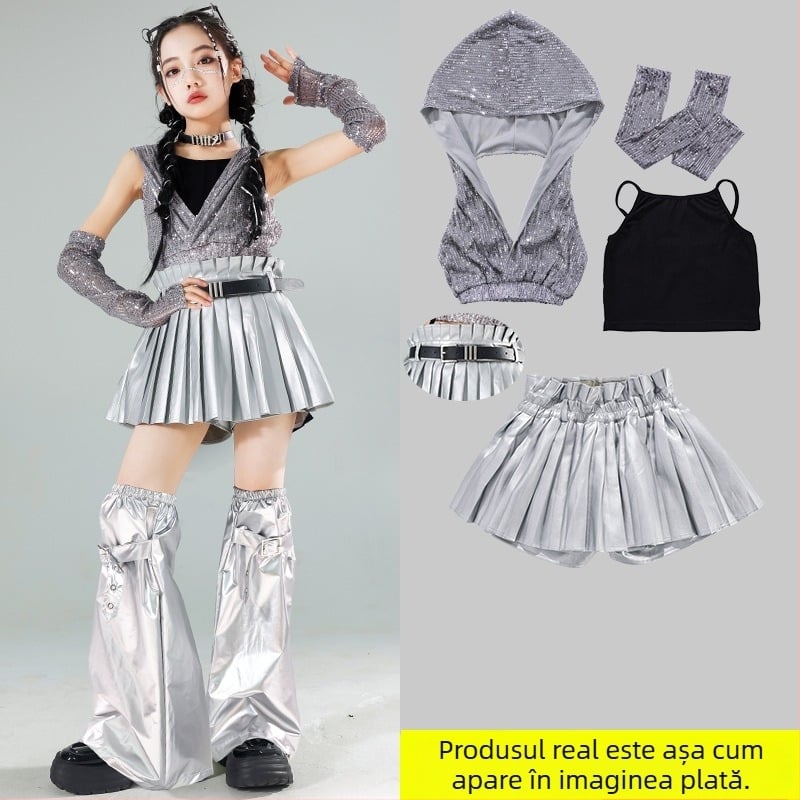 Costum de dans pentru fete cu paiete – Jazz Hip-Hop, pentru spectacole, vara 2024, pentru copii de peste 8 ani