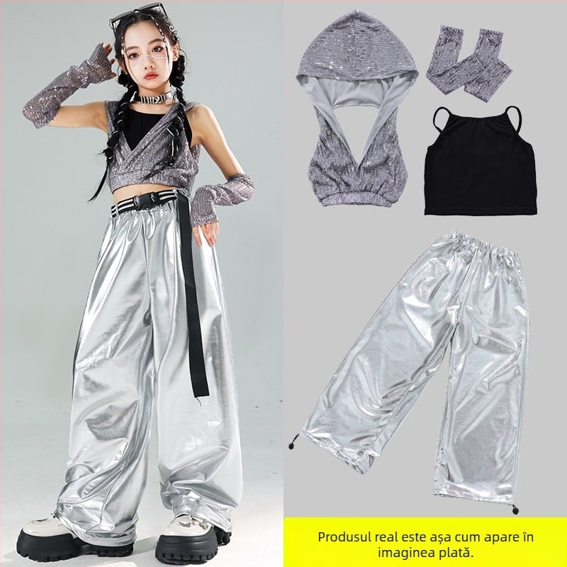 Costum de dans pentru fete cu paiete – Jazz Hip-Hop, pentru spectacole, vara 2024, pentru copii de peste 8 ani