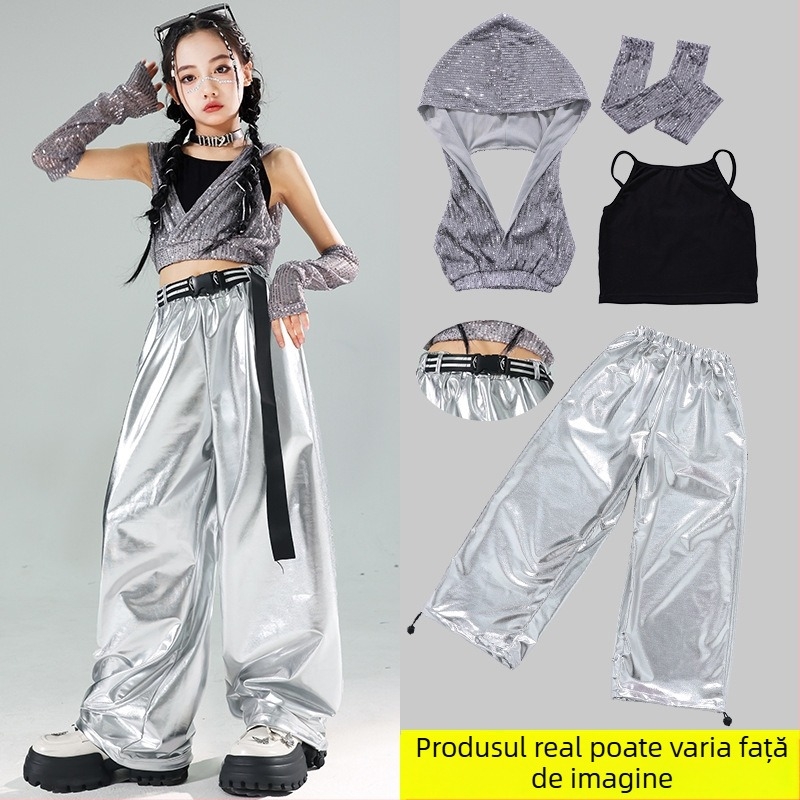 Costum de dans pentru fete cu paiete – Jazz Hip-Hop, pentru spectacole, vara 2024, pentru copii de peste 8 ani