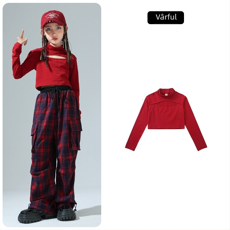 Salopetă pentru fete, pentru spectacole de jazz/hip-hop, în carouri, din amestec de bumbac