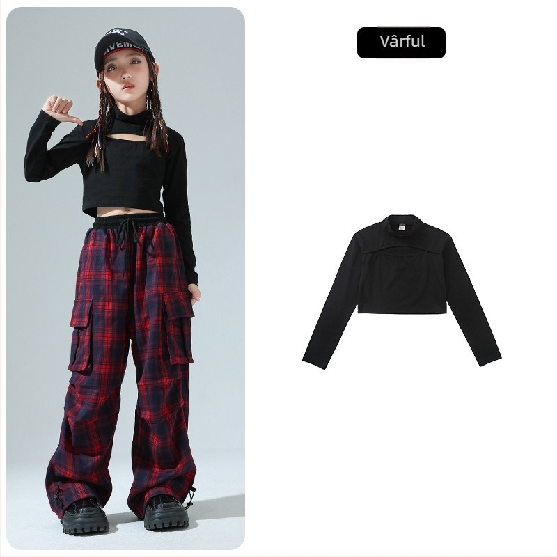 Salopetă pentru fete, pentru spectacole de jazz/hip-hop, în carouri, din amestec de bumbac