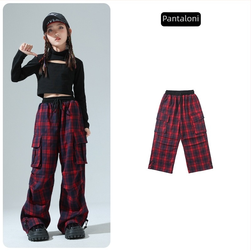 Salopetă pentru fete, pentru spectacole de jazz/hip-hop, în carouri, din amestec de bumbac