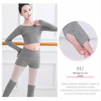 Chenhuan ținute de dans pentru copii – costum cu mânecă lungă, ansamblu în croială split, material Modal, potrivit pentru balet, dansul belly și spectacole