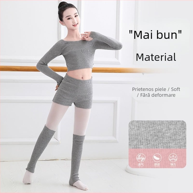 Chenhuan ținute de dans pentru copii – costum cu mânecă lungă, ansamblu în croială split, material Modal, potrivit pentru balet, dansul belly și spectacole