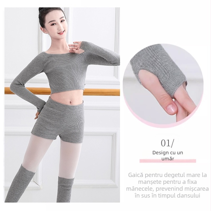 Chenhuan ținute de dans pentru copii – costum cu mânecă lungă, ansamblu în croială split, material Modal, potrivit pentru balet, dansul belly și spectacole