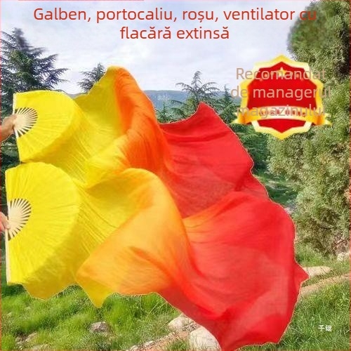 Fanar lung de dans oriental din mătase, cu flamă gradient în trei culori și motiv koi, pentru adulți, lansare vară 2021