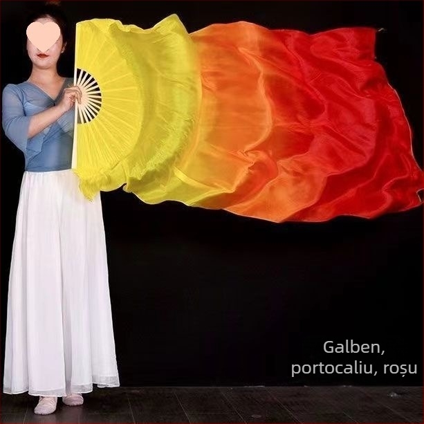 Fanar lung de dans oriental din mătase, cu flamă gradient în trei culori și motiv koi, pentru adulți, lansare vară 2021