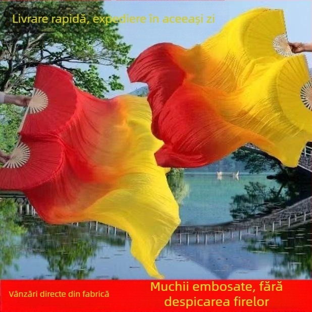 Fanar lung de dans oriental din mătase, cu flamă gradient în trei culori și motiv koi, pentru adulți, lansare vară 2021