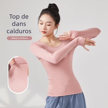 Top pentru dans modern pentru femei, căptușit cu fleece, mâneci lungi, țesătură din viscoză cu căptușeală de bumbac, potrivit pentru iarnă, toamnă și primăvară