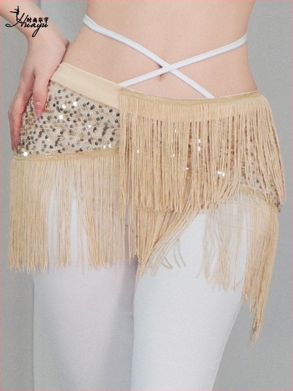 Șal de șold pentru dansul belly cu paiete și ciucuri, curea de scenă, material poliester, accente cristal, vară 2025, femei 18–24