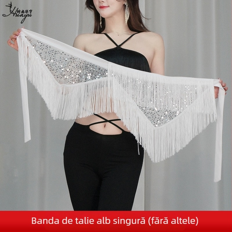 Șal de șold pentru dansul belly cu paiete și ciucuri, curea de scenă, material poliester, accente cristal, vară 2025, femei 18–24