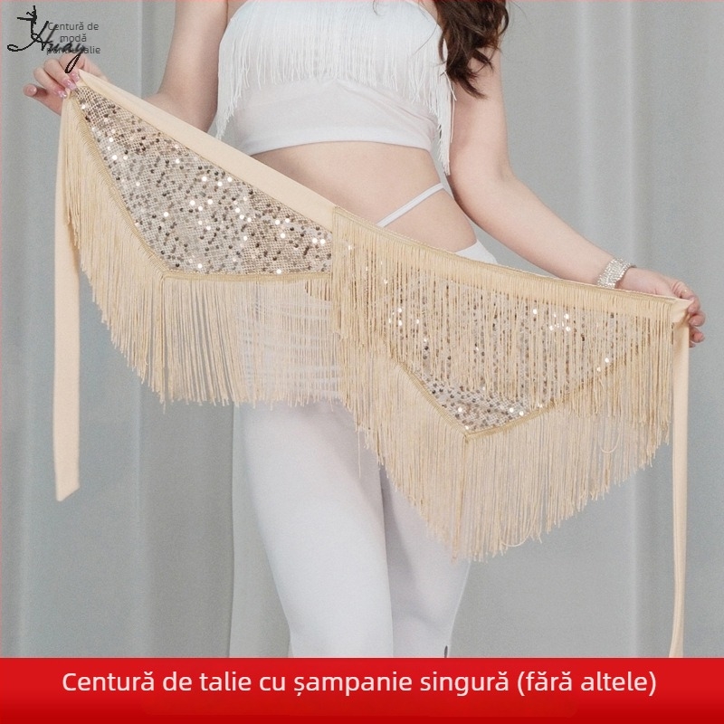 Șal de șold pentru dansul belly cu paiete și ciucuri, curea de scenă, material poliester, accente cristal, vară 2025, femei 18–24