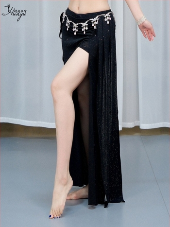 Îmbrăcăminte de practică pentru dansul burii — Stil Zână, fustă lungă cu despicătură, Vara 2025, pentru femei, țesătură Glitter Bamboo Linen Yarn, Spandex 50–70%