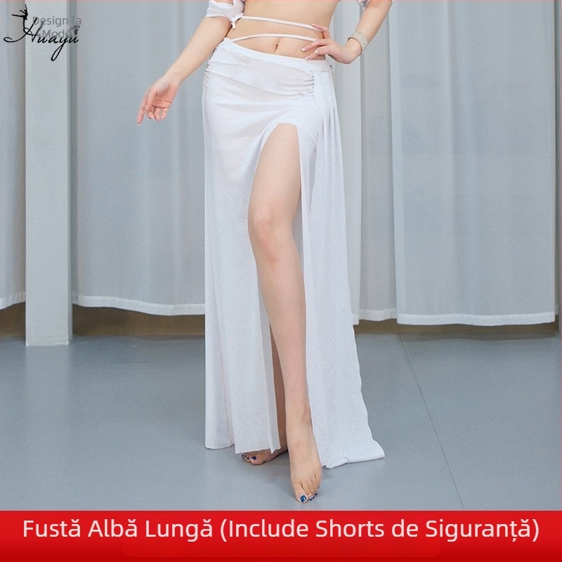 Îmbrăcăminte de practică pentru dansul burii — Stil Zână, fustă lungă cu despicătură, Vara 2025, pentru femei, țesătură Glitter Bamboo Linen Yarn, Spandex 50–70%