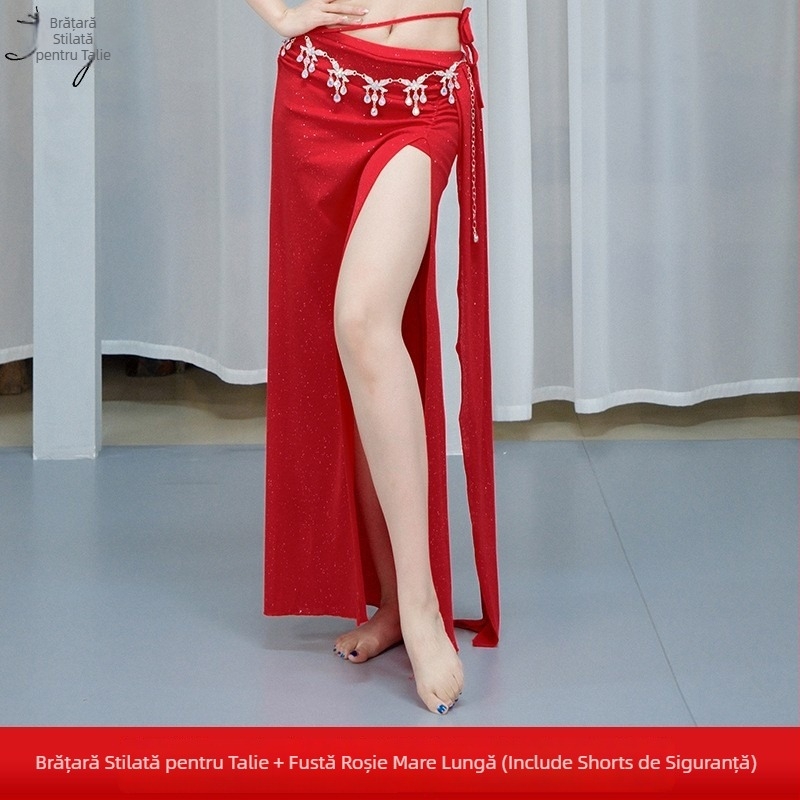 Îmbrăcăminte de practică pentru dansul burii — Stil Zână, fustă lungă cu despicătură, Vara 2025, pentru femei, țesătură Glitter Bamboo Linen Yarn, Spandex 50–70%