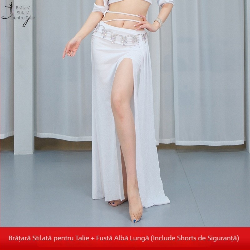 Îmbrăcăminte de practică pentru dansul burii — Stil Zână, fustă lungă cu despicătură, Vara 2025, pentru femei, țesătură Glitter Bamboo Linen Yarn, Spandex 50–70%