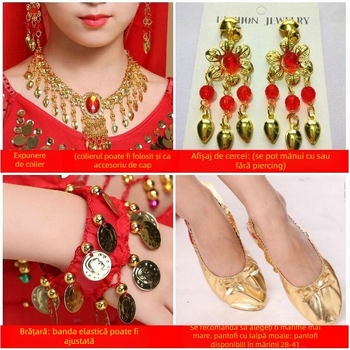 Set de costum de dans pentru copii pentru belly dance și dansuri populare, pentru repetiții și reprezentații, 120D chiffon