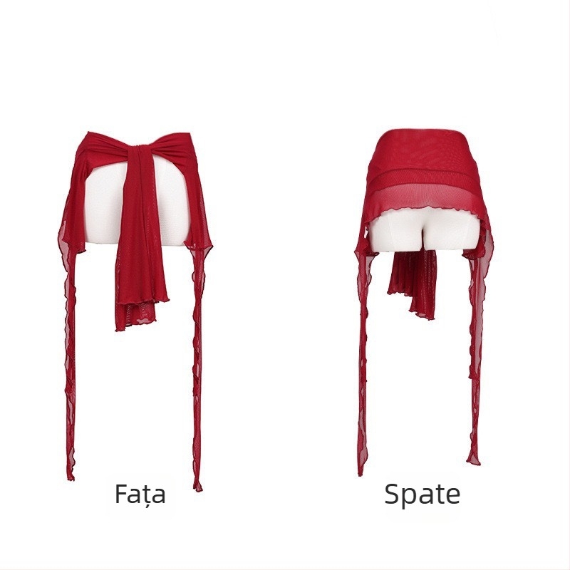 Costum de belly dance cu mâneci lungi din plasă cu franjuri, stil chinezesc, retro literar, țesătură TR, PVC până la 30%, cod produs F9899S78SSH658