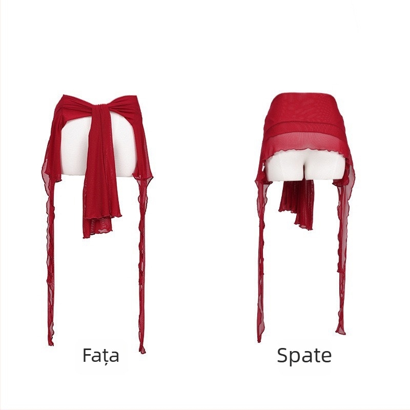 Costum de belly dance cu mâneci lungi din plasă cu franjuri, stil chinezesc, retro literar, țesătură TR, PVC până la 30%, cod produs F9899S78SSH658