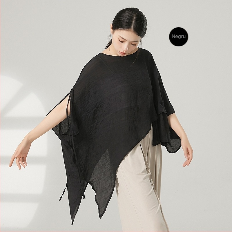 Top de dans pentru femei, stil chinezesc, din voal de plasă cu protecție solară, material viscose cu căptușeală de bumbac, potrivit pentru toate sezoanele, pentru scenă și dans modern de stradă